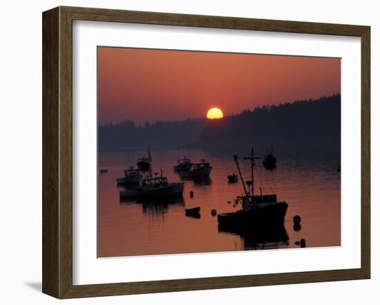 Lobster Boats in Harbor at Sunrise, Stonington, Maine, USA-Joanne Wells-Framed Premium Photographic Print