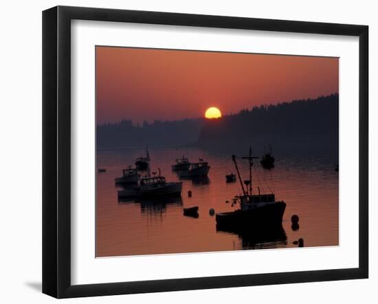 Lobster Boats in Harbor at Sunrise, Stonington, Maine, USA-Joanne Wells-Framed Premium Photographic Print