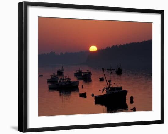 Lobster Boats in Harbor at Sunrise, Stonington, Maine, USA-Joanne Wells-Framed Photographic Print