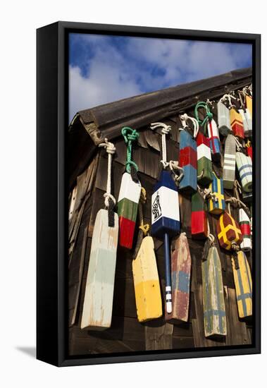 Lobster Buoys, Gloucester, Massachusetts, USA-Walter Bibikow-Framed Stretched Canvas