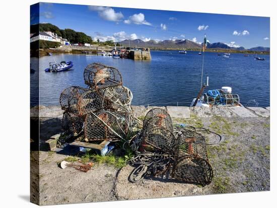 Lobster Pots at Roundstone Harbour, Connemara, County Galway, Connacht, Republic of Ireland, Europe-David Wogan-Stretched Canvas