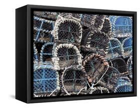 Lobster Pots in Fishing Harbour at Loguivy, Cote De Granit Rose, Cotes d'Armor, Brittany, France-David Hughes-Framed Stretched Canvas