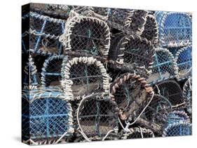 Lobster Pots in Fishing Harbour at Loguivy, Cote De Granit Rose, Cotes d'Armor, Brittany, France-David Hughes-Stretched Canvas