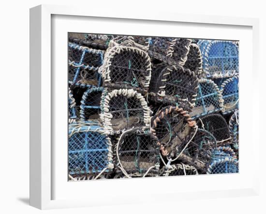 Lobster Pots in Fishing Harbour at Loguivy, Cote De Granit Rose, Cotes d'Armor, Brittany, France-David Hughes-Framed Photographic Print