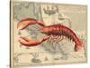 Lobster print on Nautical Map-Fab Funky-Stretched Canvas