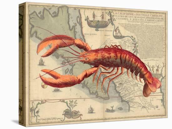 Lobster print on Nautical Map-Fab Funky-Stretched Canvas