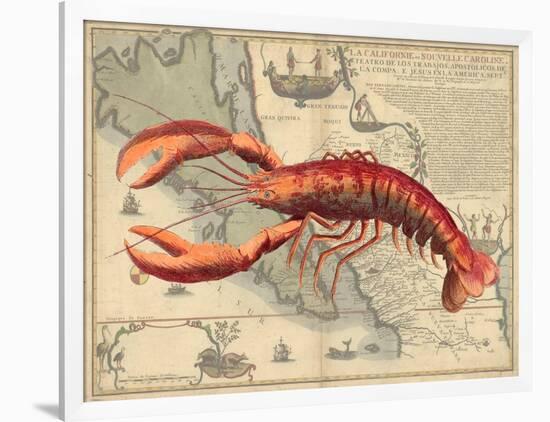 Lobster print on Nautical Map-Fab Funky-Framed Art Print