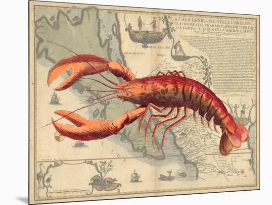 Lobster print on Nautical Map-Fab Funky-Mounted Art Print