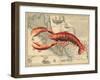 Lobster print on Nautical Map-Fab Funky-Framed Art Print