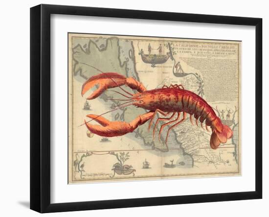 Lobster print on Nautical Map-Fab Funky-Framed Art Print