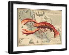 Lobster print on Nautical Map-Fab Funky-Framed Art Print