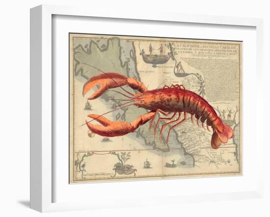 Lobster print on Nautical Map-Fab Funky-Framed Art Print