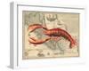 Lobster print on Nautical Map-Fab Funky-Framed Art Print