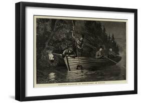 Lobster Spearing by Torchlight in Canada-null-Framed Giclee Print