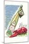 Lobster with Wine Bottle-null-Mounted Art Print