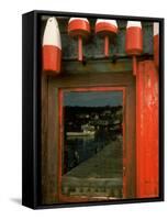 Lobsterman's Shack and Lobster Buoys Dock Reflected in Door-Dmitri Kessel-Framed Stretched Canvas