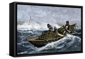 Lobstermen Hauling Traps Off the Coast of Maine, c.1800-null-Framed Stretched Canvas