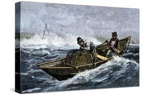 Lobstermen Hauling Traps Off the Coast of Maine, c.1800-null-Stretched Canvas