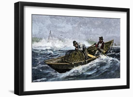 Lobstermen Hauling Traps Off the Coast of Maine, c.1800-null-Framed Giclee Print