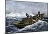 Lobstermen Hauling Traps Off the Coast of Maine, c.1800-null-Mounted Giclee Print