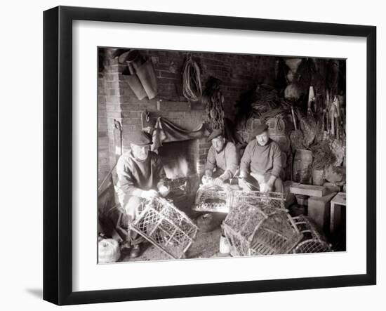 Lobstermen Repair Their Pots in Their Shanty at the West End of Bridlington Harbour, June 1936-null-Framed Premium Photographic Print