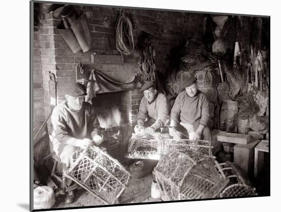 Lobstermen Repair Their Pots in Their Shanty at the West End of Bridlington Harbour, June 1936-null-Mounted Premium Photographic Print