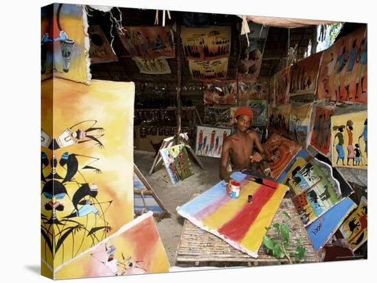 Local Artist with His Tingatinga Paintings, Zanzibar, Tanzania, East Africa, Africa-Yadid Levy-Stretched Canvas