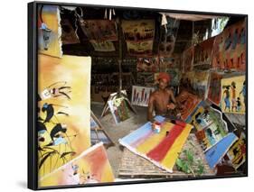 Local Artist with His Tingatinga Paintings, Zanzibar, Tanzania, East Africa, Africa-Yadid Levy-Framed Photographic Print