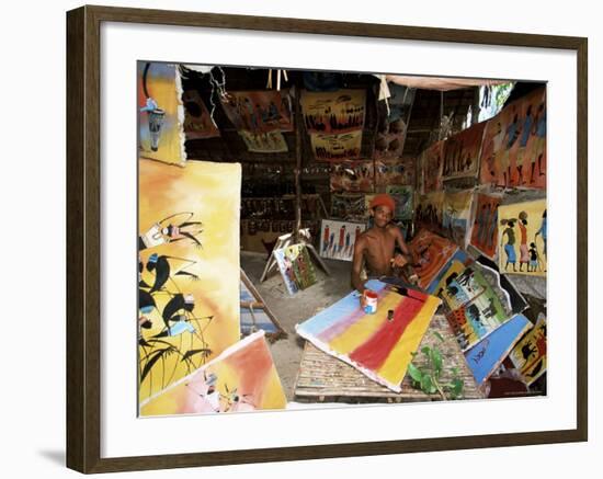 Local Artist with His Tingatinga Paintings, Zanzibar, Tanzania, East Africa, Africa-Yadid Levy-Framed Photographic Print