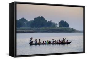 Local Boat on the Lemro River, Mrauk U, Rakhaing State, Myanmar (Burma), Asia-Nathalie Cuvelier-Framed Stretched Canvas