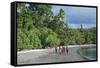 Local boys walking on a pretty black sand volcanic beach, Epi Island, Shepherd Islands, Vanuatu, Pa-Michael Runkel-Framed Stretched Canvas