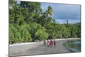 Local boys walking on a pretty black sand volcanic beach, Epi Island, Shepherd Islands, Vanuatu, Pa-Michael Runkel-Mounted Photographic Print