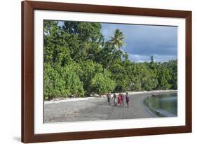 Local boys walking on a pretty black sand volcanic beach, Epi Island, Shepherd Islands, Vanuatu, Pa-Michael Runkel-Framed Photographic Print