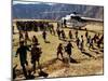 Local Children Run from a Helicopter-null-Mounted Photographic Print