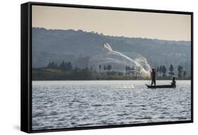 Local Fisherman in a Dug-Out Canoe in Jinja, Uganda, East Africa, Africa-Michael-Framed Stretched Canvas