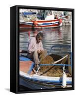 Local Fisherman, Ormos Marathokampos, Samos, Aegean Islands, Greece-Stuart Black-Framed Stretched Canvas