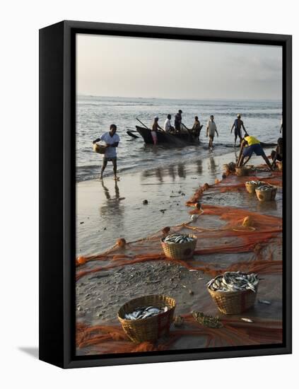 Local Fishermen Landing Catch, Benaulim, Goa, India, Asia-Stuart Black-Framed Stretched Canvas