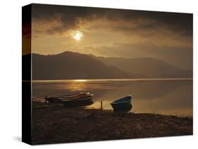 Local Fishing Boats on Phewa Lake at Sunset, Gandak, Nepal, Asia-Mark Chivers-Stretched Canvas