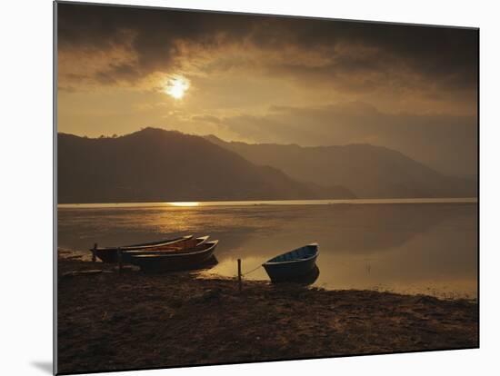 Local Fishing Boats on Phewa Lake at Sunset, Gandak, Nepal, Asia-Mark Chivers-Mounted Photographic Print