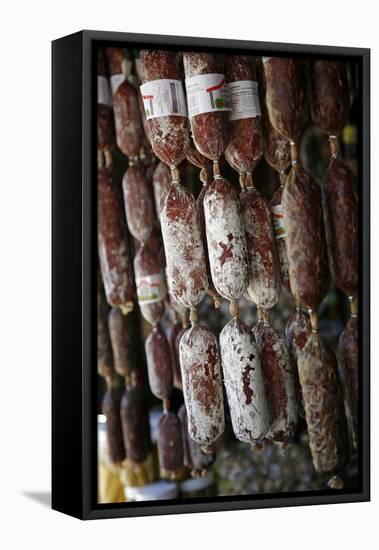 Local Food Stall Selling Salamies and Cheese Near Tafi Del Valle-Yadid Levy-Framed Stretched Canvas