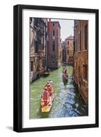 Local Gondaliers Row their Traditional Boat in One of Cannaregios Canals, Cannaregio, Venice-Cahir Davitt-Framed Photographic Print