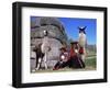 Local Indian Women with Domestic Llamas, Sacsayhumman, Cusco, Peru, South America-Pete Oxford-Framed Premium Photographic Print