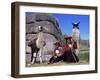 Local Indian Women with Domestic Llamas, Sacsayhumman, Cusco, Peru, South America-Pete Oxford-Framed Photographic Print