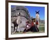 Local Indian Women with Domestic Llamas, Sacsayhumman, Cusco, Peru, South America-Pete Oxford-Framed Photographic Print