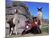 Local Indian Women with Domestic Llamas, Sacsayhumman, Cusco, Peru, South America-Pete Oxford-Mounted Photographic Print