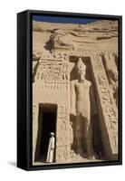Local Man at Temple Entrance, Ramses Ii Statue on Right, Hathor Temple of Queen Nefertari-Richard Maschmeyer-Framed Stretched Canvas