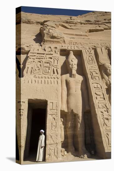 Local Man at Temple Entrance, Ramses Ii Statue on Right, Hathor Temple of Queen Nefertari-Richard Maschmeyer-Stretched Canvas