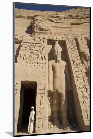 Local Man at Temple Entrance, Ramses Ii Statue on Right, Hathor Temple of Queen Nefertari-Richard Maschmeyer-Mounted Photographic Print