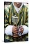 Local Man Holding a Prayer Wheel and Beads, Paro District, Bhutan, Asia-Jordan Banks-Stretched Canvas