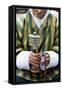 Local Man Holding a Prayer Wheel and Beads, Paro District, Bhutan, Asia-Jordan Banks-Framed Stretched Canvas